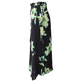Proenza Schouler-Falda asimétrica con estampado de lirios en seda negra y verde de Proenza Schouler-Otro