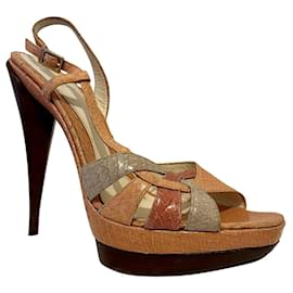 Fendi-Fendi vintage snake skin high heeled sandals-Pink,Taupe,Peach