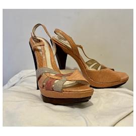 Fendi-Fendi Vintage Schlangenleder-Sandalen mit hohen Absätzen-Pink,Taupe,Angeln
