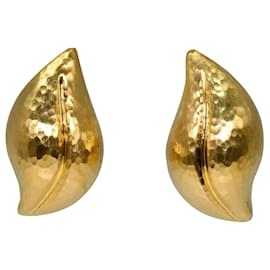 Tiffany & Co-TIFFANY & CO. Paloma Picasso Textured Gold Leaf Earrings-Yellow