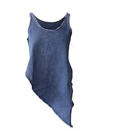 Alexander Mcqueen-Alexander McQueen Denim Top Asymétrique Sans Manches en Coton Bleu-Bleu