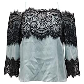 Alice + Olivia-Alice & Olivia Cold Shoulder Lace Top in Mint Green Silk-Other