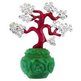 Kenneth Jay Lane Bonsai Cherry Blosson Brosche Rot Grün