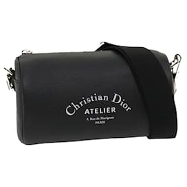 Christian Dior-Bolsa de Ombro Christian Dior Atelier Bolsa de Ombro Couro Preto Autêntico 29708NO-Preto