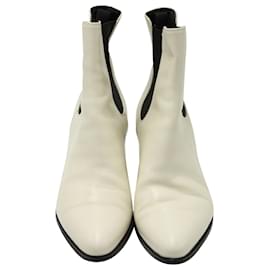 Céline-Celine Chelsea Ankle Boots in White Ivory Leather-White,Cream