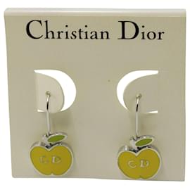 Christian Dior-Christian Dior 1990Boucles d'Oreilles s CD Pomme en Métal Argenté-Jaune