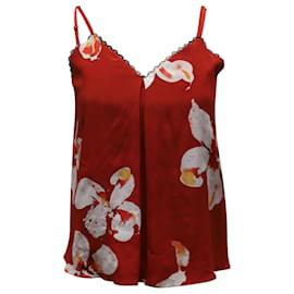 Alice + Olivia-Camiseta sin mangas con ribete de encaje floral en seda roja de Alice & Olivia-Otro