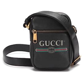 Gucci-Leather Logo Crossbody Bag-Black