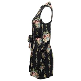 Alice + Olivia-Alice + Olivia Vestido estampado floral Karina ombro frio com cinto em viscose preta-Outro