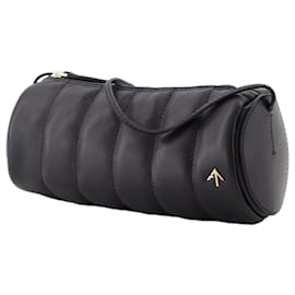 Autre Marque-Padded Cylinder Bag in Black Leather-Black