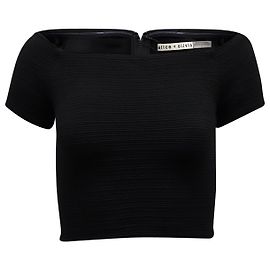 Alice + Olivia Alice & Olivia Crop-Top mit U-Boot-Ausschnitt in schwarzer Viskose Schwarz