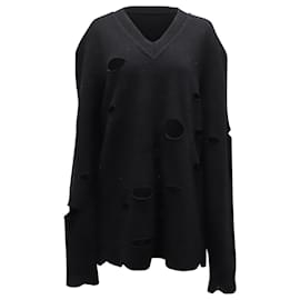Autre Marque-Alexa Chung Distressed Sweater in Black Wool -Black