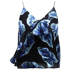 Alice + Olivia Alice & Olivia Delaina Floral Tank Top in Blue Silk Black