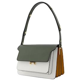 Marni-Trunk Bag Medium en Cuero Blanco/Multi-Multicolor