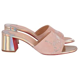 Christian Louboutin-Christian Louboutin Dear Home 55 Embellished Sandals in Pink Suede-Pink