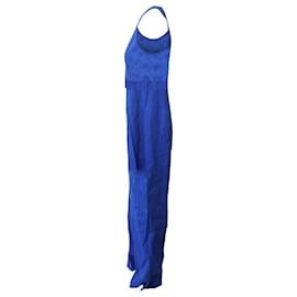 Diane Von Furstenberg-Diane Von Furstenberg Button Up Fitted Jumpsuit in Blue Linen-Blue