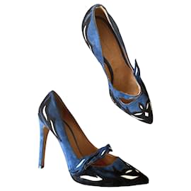 Isabel Marant-Impresionantes zapatos de tacón "Kylie" de Isabel Marant 38 ante negro y azul marfil-Negro,Crema,Azul oscuro
