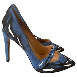 Isabel Marant-Impresionantes zapatos de tacón "Kylie" de Isabel Marant 38 ante negro y azul marfil-Negro,Crema,Azul oscuro