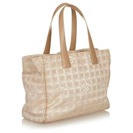 Chanel-Chanel Brown New Travel Line Nylon Tote Bag-Brown,Beige