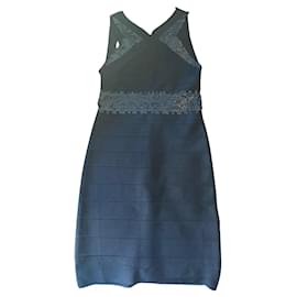 Herve Leger Black Leather Sequins Dress Size 40 Black