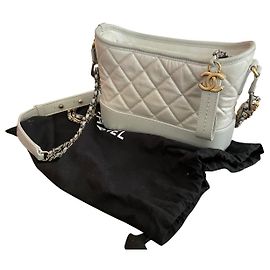 Chanel Gabrielle Handbag Silvery Leather Silvery
