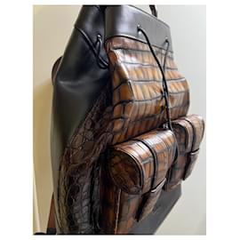 Berluti-Mochila de cocodrilo raro de Berluti-Castaño