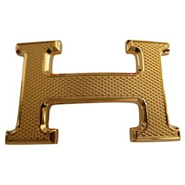 Hermès-Hebilla de cinturón Hermès en metal guilloché dorado 32MM-Gold hardware