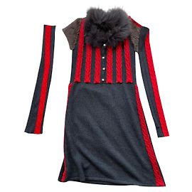 Mini vestido Salvatore Ferragamo de lana de cachemira y piel Multicolor