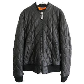 Philipp Plein Quilted Leather Bomber Jacket Black