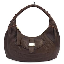 Fendi-Fendi small leather Spy hobo bag in dark brown-Brown,Bronze
