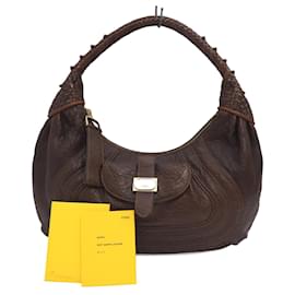 Fendi-Fendi small leather Spy hobo bag in dark brown-Brown,Bronze