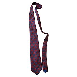 Corbata Lanvin de seda azul marino con diseños rojos Azul marino