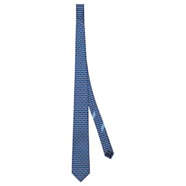 Salvatore Ferragamo-Animal-Print Silk Necktie-Blue