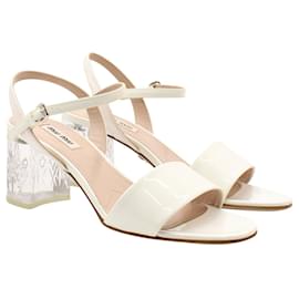 Miu Miu-White Patent Leather Block Crystal Heels-White