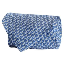Salvatore Ferragamo-Salvatore Ferragamo Elephant-Print Silk Necktie-Blue