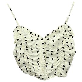 Maje Lenota Crop Top à Pois en Viscose Blanche Blanc