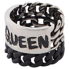 Alexander Mcqueen Anello a catena con graffiti, ottone Argento Metallico