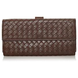 Bottega Veneta-Intrecciato Leather Long Wallet-Brown