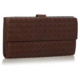 Bottega Veneta-Intrecciato Leather Long Wallet-Brown