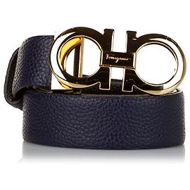 Salvatore Ferragamo Ferragamo Cintura Gancini in Pelle Blu Blu D'oro Blu navy