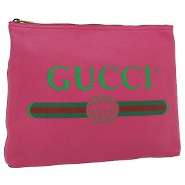 GUCCI Web Sherry Line Soho Pochette Cuir Rose Auth br481 Rose