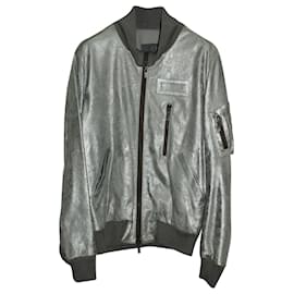 Autre Marque-McQ by Alexander McQueen Bomber Jacket in Silver Leather -Silvery,Metallic
