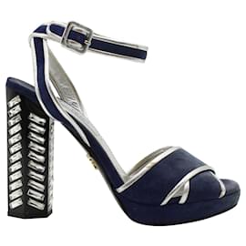 Prada-Dark Blue Heels with Crystal Embellishments-Blue