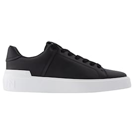 Balmain-B Court-calf leather in Black and White Leather-Black