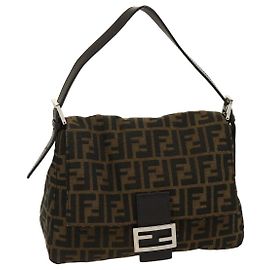 FENDI Zucca Canvas Borsa A Tracolla Mamma Baguette Marrone Nero Auth yk4600 Marrone Nero