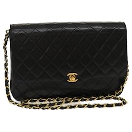 Chanel-CHANEL Matelasse Chain Flap Shoulder Bag Lamb Skin Black CC Auth bs1447a-Black