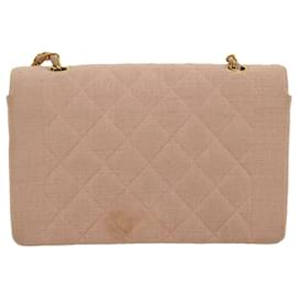 Chanel-CHANEL Matelasse Turn Lock Chain Diana Shoulder Bag Canvas Pink CC Auth 29889a-Pink