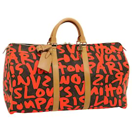 Louis Vuitton-LOUIS VUITTON Monogram graffiti Keepall 50 Boston Bag Orange M93699 auth 29908a-Orange,Monogram