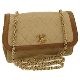 Chanel-Bolsa de ombro CHANEL Matelasse Chain Pele de Cordeiro Bege Ouro CC Auth bs1330NO-Bege,Dourado