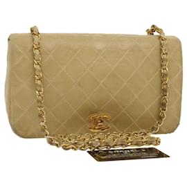 Chanel-CHANEL Matelasse Flap Chain Shoulder Bag Lamb Skin Beige Gold CC Auth bs1333a-Beige,Golden